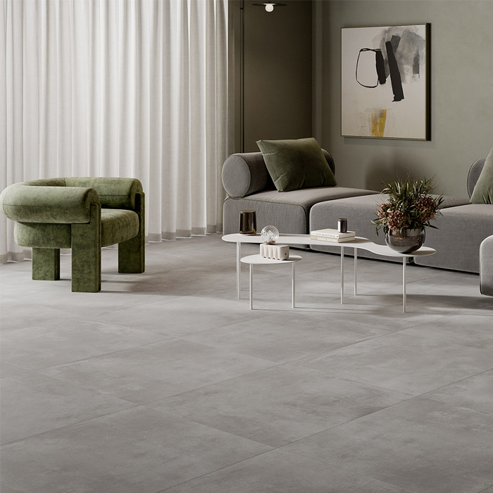 Grunge steel concrete-effect porcelain floor tiles